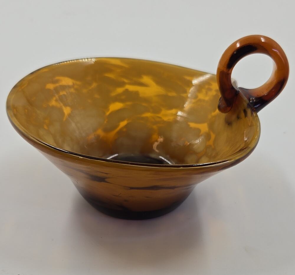 Vintage MCM tortoise shell art glass nappy bowl